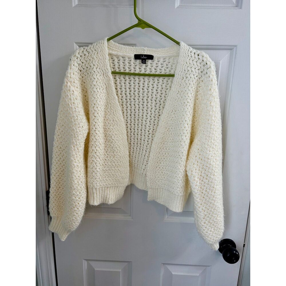 Cute Mood Ivory Knit Long Sleeve Open-Front Shrug Sweater Size XS